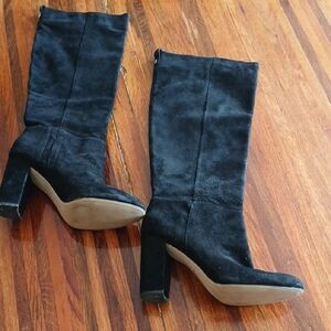 Sam Edelman Black Suede Mid-Calf Heeled Boots